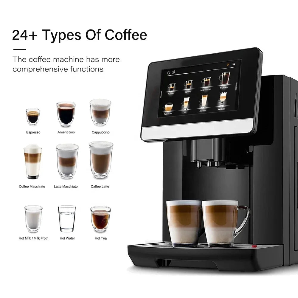 2026 Hot Sale Full Automatic Electric Espresso Cappuccino Coffee Machine 20 Drinks 7" Touch Screen 19Bar Pump for Hotel French