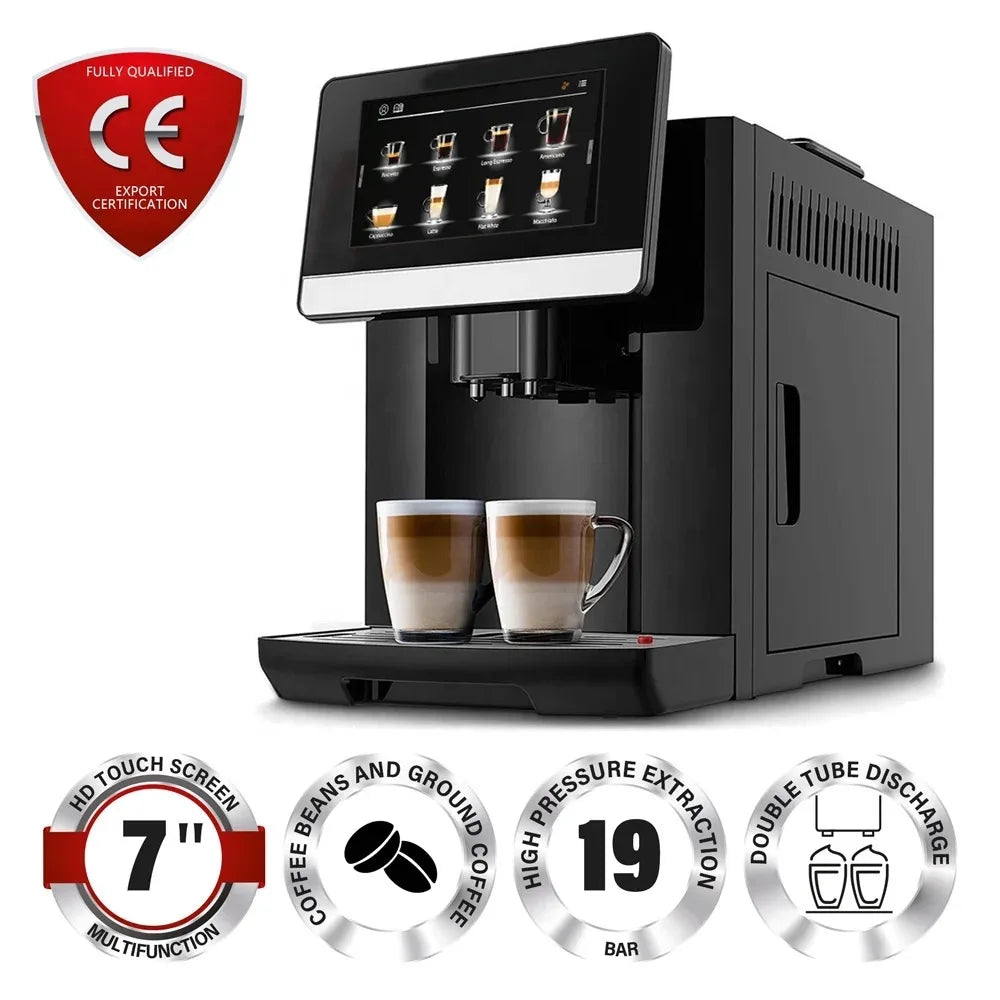 2026 Hot Sale Full Automatic Electric Espresso Cappuccino Coffee Machine 20 Drinks 7" Touch Screen 19Bar Pump for Hotel French