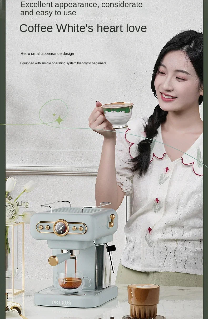 220V retro Italian coffee machine, household small fully semi-automatic concentrated American integrated milk foam machine AE