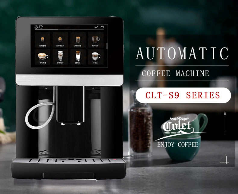 One Touch Bean To Cup 7 Inch 9 Language Automatic Espresso Coffee Maker Cappuccino Latte Hot Water Milk Coffee Built in Grinder