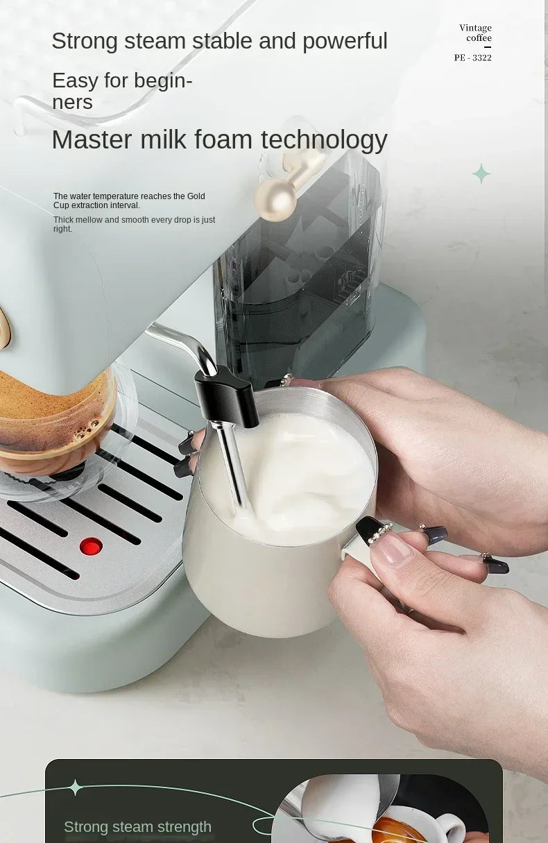 220V retro Italian coffee machine, household small fully semi-automatic concentrated American integrated milk foam machine AE