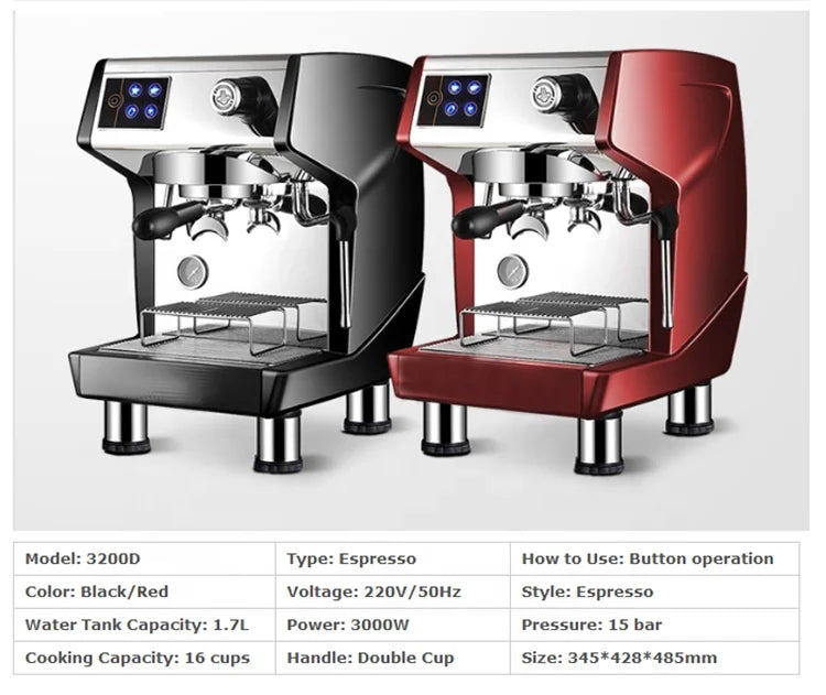 Coffee Machine CRM3200D, 220V 50Hz, 15 Bar Semi-automatic Italian Coffee Making Equipment, with Boiler, Commercial/Household